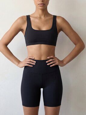 Premium Activewear Set | Scoop Neck Sports Bra + High-Rise Bike Shorts | Black